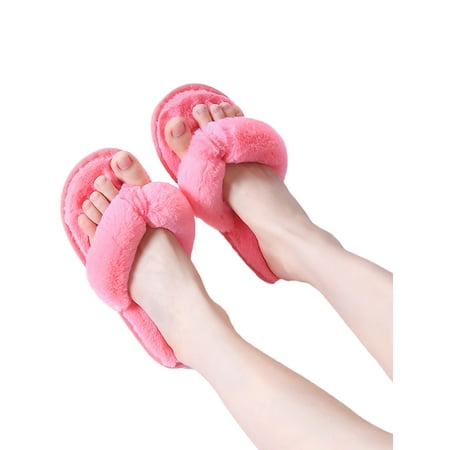 

Daeful Ladies Womens Flip Flop Slippers Plush Indoor Faux Fur Thong Home Spa Toe Shoes