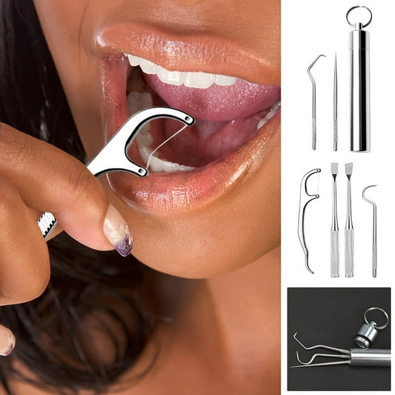 Kokovifyves Stainless Steel toothpick Set (6 Pieces) Portable Carry-on Cleaning tool