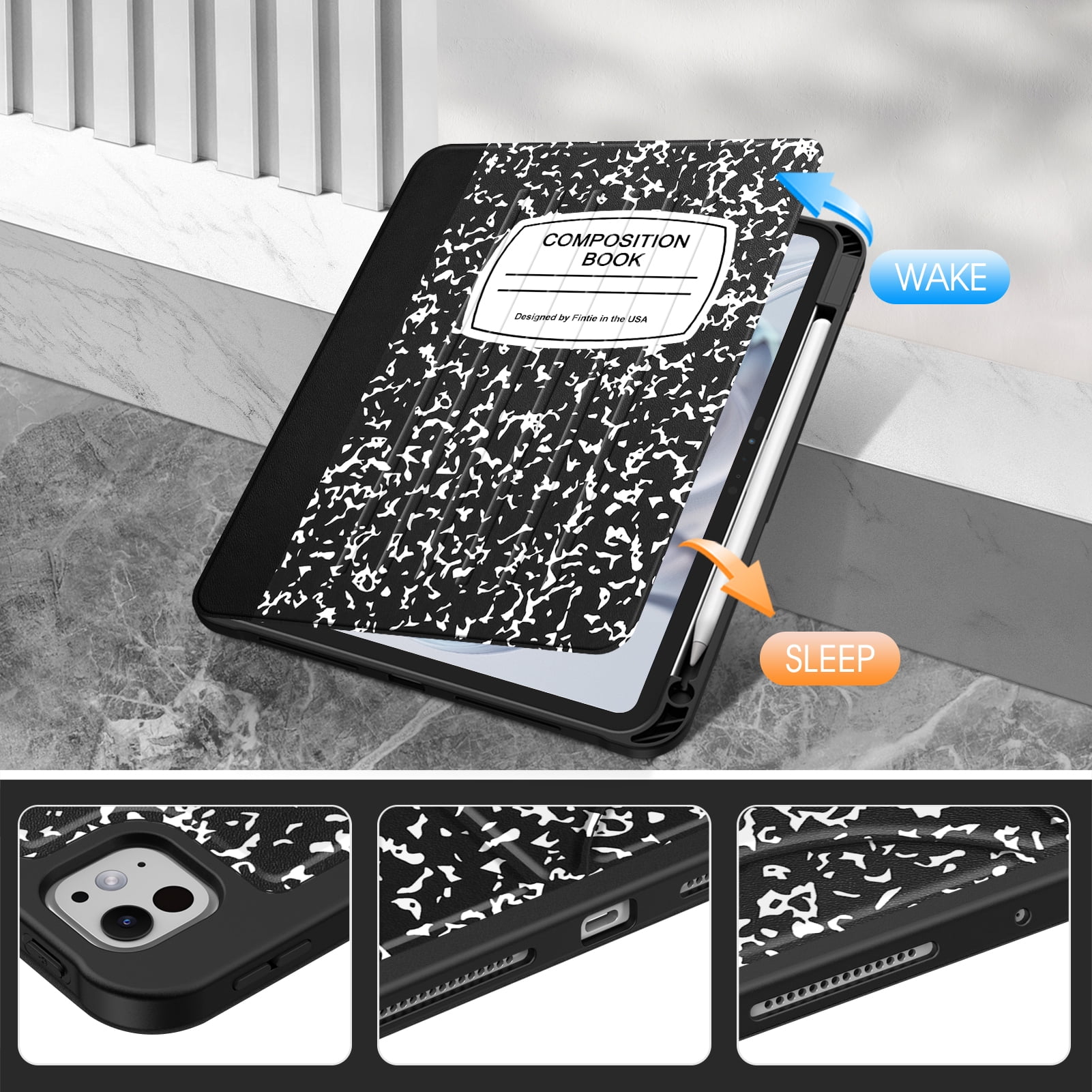 Fintie Magnetic Stand Case for iPad Pro 11-inch (M5) 2025 / (M4) 2024 - Multiple Angles Shockproof Rugged Soft TPU Cover with Pencil Holder, Composition Book