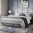 thumbnail image 2 of Yaheetech Vintage Metal Platform Bed Frame with Diamond Pattern Headboard and Underbed Storage, Full, White, 2 of 7