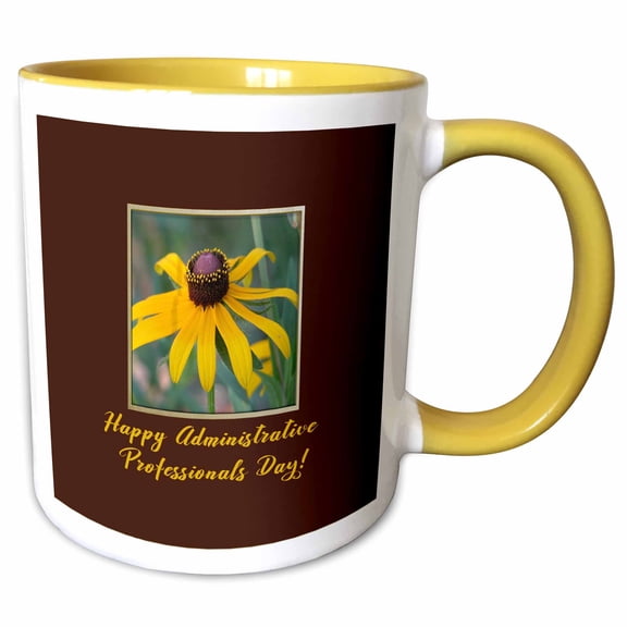 3drose, Administrative Professionals Day, Blacked Eyed Susan Flower, Frame, 15oz Two-tone Yellow Mug