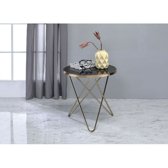 Table de bout Valora d'ACME, champagne et verre noir
