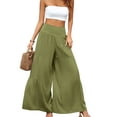 thumbnail image 2 of Sunloudy Pantalones de pierna ancha para mujer, pantalones plisados sueltos casuales de color sólido de cintura alta, caqui/negro/verde claro/blanco/verde/rojo vino Sunloudy  moda, 2 of 8