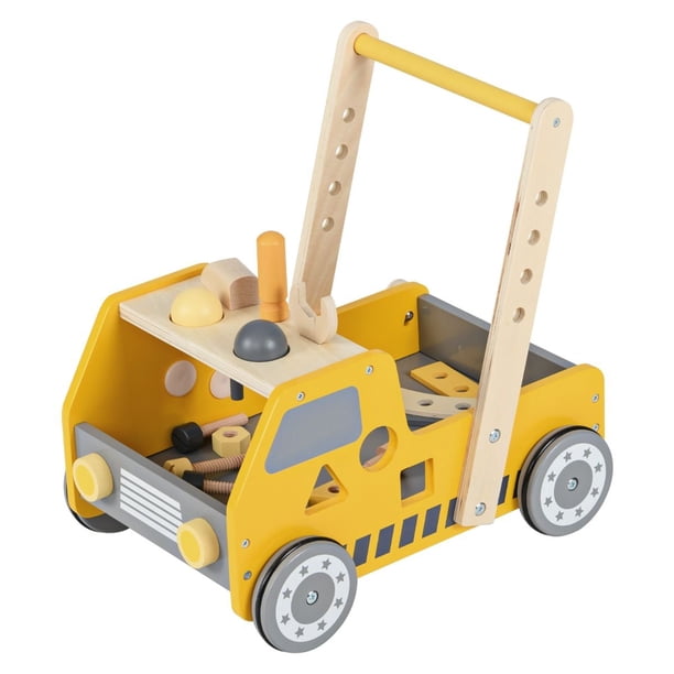 Costway Andador de Empuje de Madera 2 en 1 para Bebés Niños Pequeños con Velocidad Ajustable y Almacenamiento Juguetes Montessori Amarillo