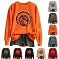 thumbnail image 4 of Womens Thanksgiving Day Crew Neck Sweatshirts Trendy Turkey Printed Pullovers Causal Fall Long Sleeve Graphic Tops Khaki S, 4 of 6