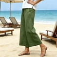 thumbnail image 3 of PInxai Wide Leg Pants Women Cotton Linen Lightweight Trousers Casual Vacation Beach Pants with Pockets Summer,Army Green,L, 3 of 5