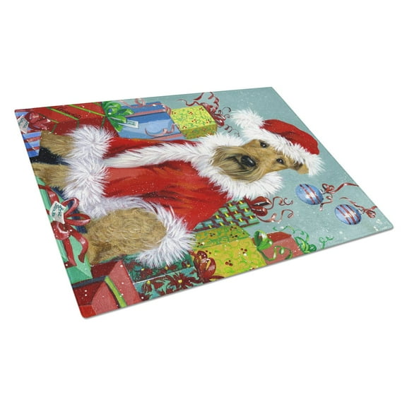 Carolines Treasures PPP3004LCB Airedale Santa Christmas Glass Cutting Board Large, 12H x 16W, multicolor