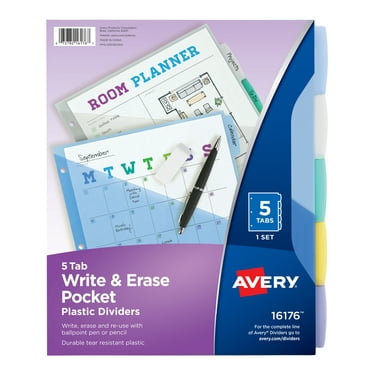 Avery Write & Erase Durable Plastic Dividers w/Pockets, 5-tab, Multicolor