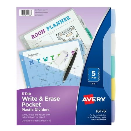 UPC: 0072782161767 | Avery Write & Erase Dividers  Plastic  Pocket  5-Tab Set  Multicolor  1 Set (16176)