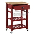 thumbnail image 3 of Hampton Engineered Wood Kitchen Cart With Wood Top and Red Base, 3 of 10