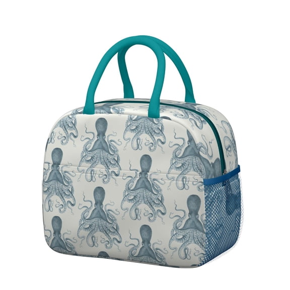 Lunch Bag Lunch Box for Women Reusable Insulated Lunch Bags,Water-Resistant Vintage Octopus Pattern Cooler Lunch Tote Bag, Large Capacity for Work Travel Picnic