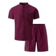 thumbnail image 3 of Gytharion 2 Piece Fashin Walffe Outfits for Men Stand Collar Short Sleeve Shirt with Drawstring Elastic Waist Shorts Sets Soild Color Casual Outfits, 3 of 4