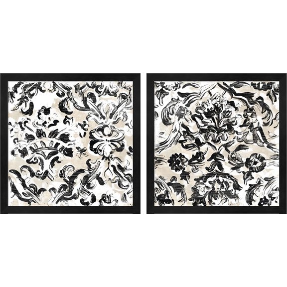 Great Art Now Parchment Brocade by June Erica Vess, 2 Piece Framed Art Set Each 13.25"W x 13.25"H