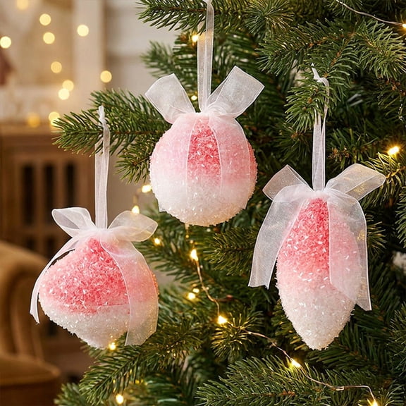 AOMXGD Foam Christmas Ball Ornament With Sheer Ribbon Bow, Hanging Pendant For Christmas Tree, Wreath, Garland Festive Decor