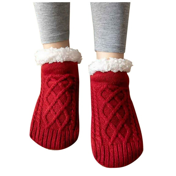 HAiming Women's Cable Knitted Socks Winter Thicken Fleece Lined Warm Slipper Socks Casual Cozy Indoor Non-slip Socks