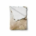 thumbnail image 2 of Autumn Soft Flannel Fleece Throw Blanket, Old Wooden Jetty on a Lake Fallen Leaves and Foggy Forest in Distance, Cozy Plush for Indoor and Outdoor Use, 50" x 60", Pale Brown Green Tan, by Ambesonne, 2 of 6