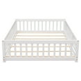 thumbnail image 6 of Full Size Floor Bed for Kids, Wood Platform Bed with Fence and Door, Montessori Bed Frame with Slats Support, Playhouse Bed with Door Design, for Toddler, Boys,Girls,No Box Spring Needed,White, 6 of 9