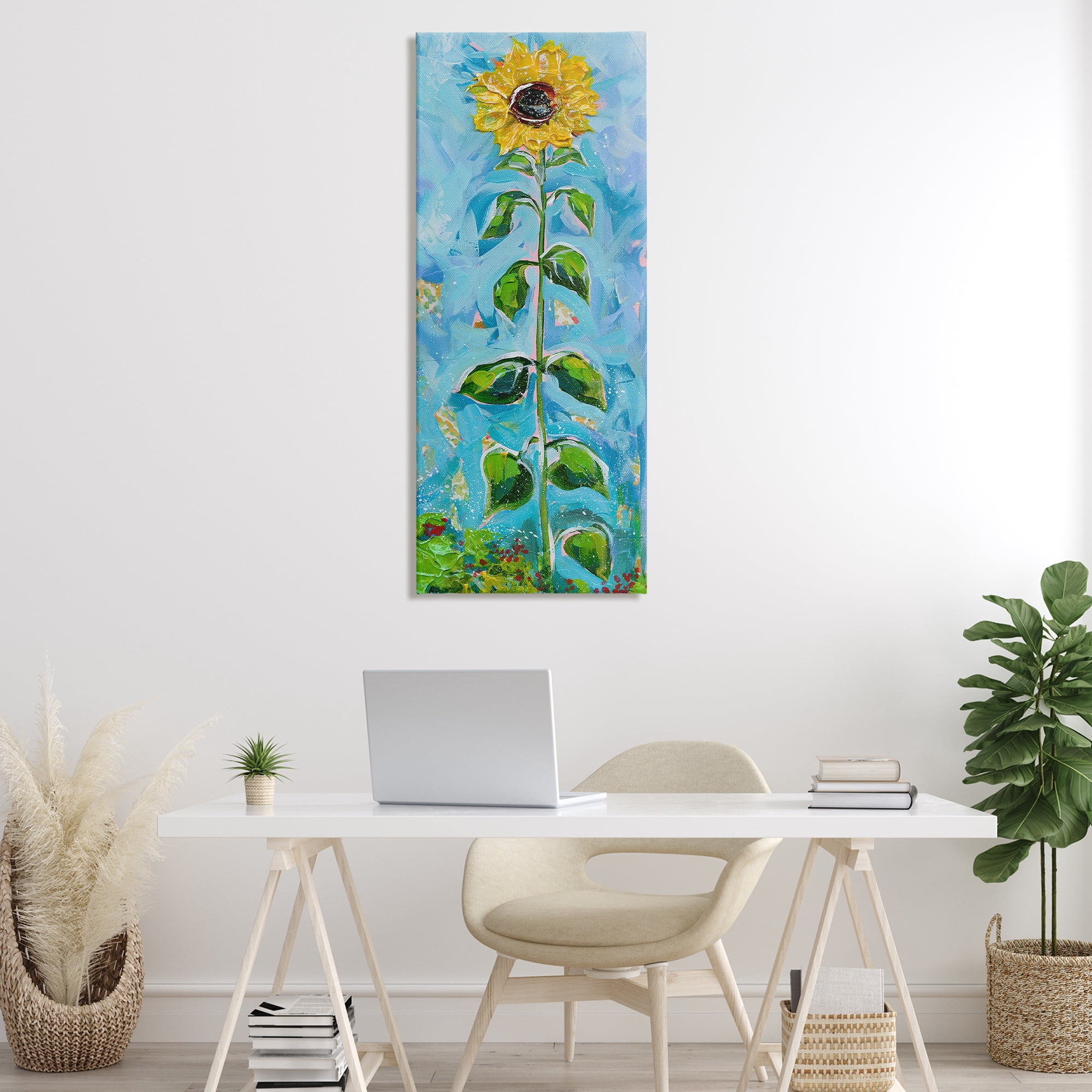 Stupell Industries Tall Looming Sunflower Plants & Flowers Painting Wrapped Canvas Art Print Wall Art, 20 x 48