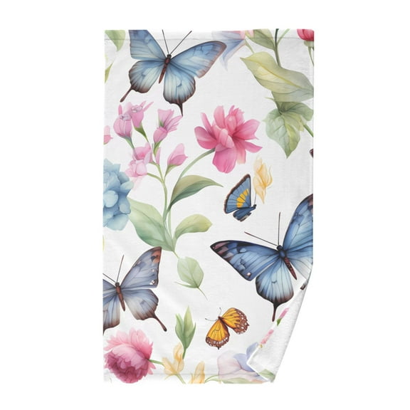 Butterflies and Flowers Cotton Face Towels Soft Hand Towel Absorbent Bathroom Towel for Kitchen Hotel Decoration