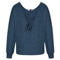 thumbnail image 5 of WREESH Womens Fashion Flowy Tops Long Sleeve V-Neck Solid Color Loose Lace Up Back Shoulder Drop T-Shirt Pullover Navy, 5 of 7