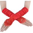 thumbnail image 1 of JISEN Gants de Fête de Mariage en Satin à Sequins en Dentelle Sans Doigts pour Femmes Rouge, 1 of 4