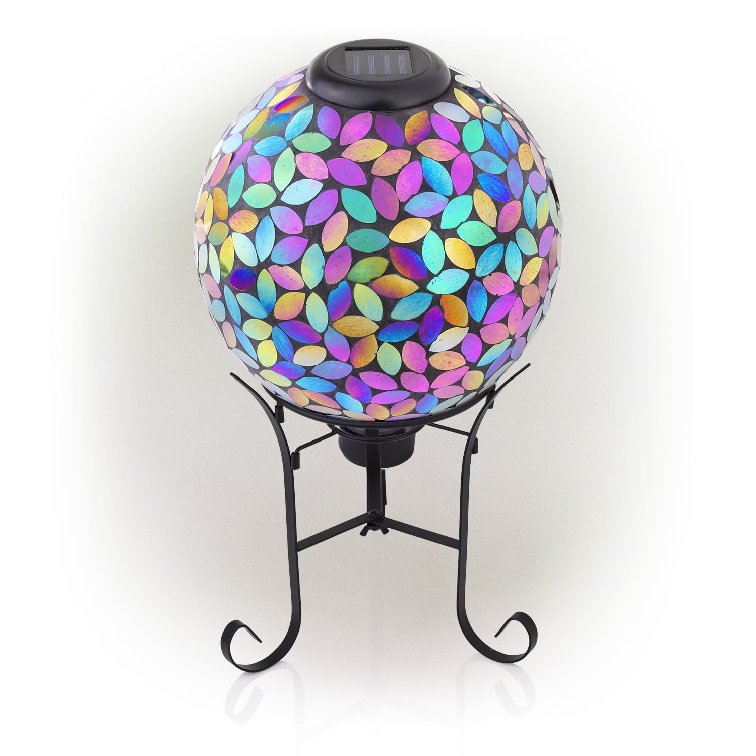 Alpine Solar Purple Mosaic Gazing Globe with Metal Stand, 17 Inch Tall