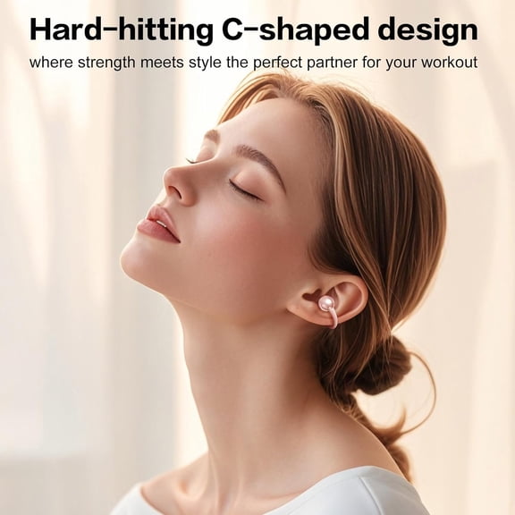 EFFFERTWQL-S26 Wireless Clip on Earbuds, Open Ear Wireless Bluetooth 5.4 Headphones with Mic, IPX5 Waterproof, 35Hr Play time, Light Weight -Rose-Gold
