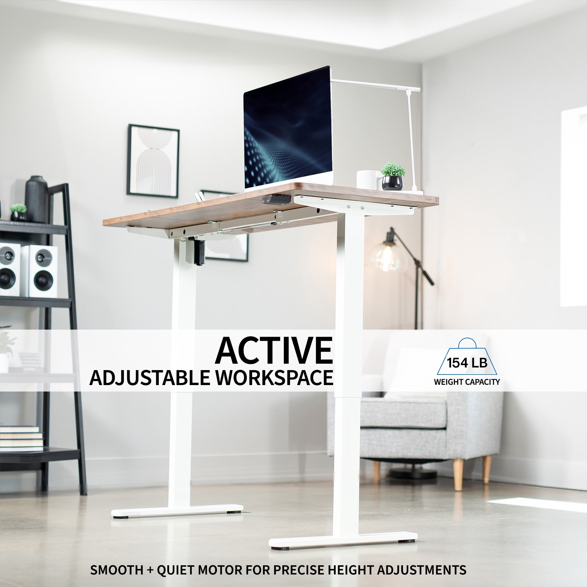 VIVO Electric 60” x 24” Stand Up Desk Workstation | Black Table Top, White Frame