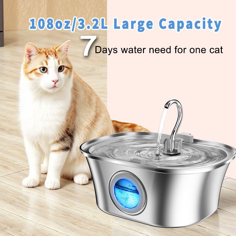 HEYBO Stainless Steel Cat & Dog Water Fountain, 3.2L Automatic Filtered Dispenser for Pets