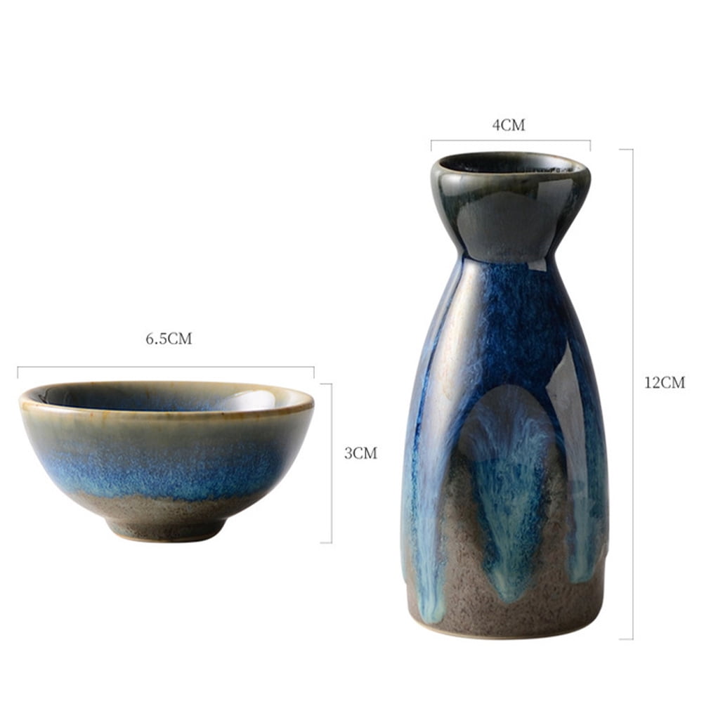 Omeite Japanese sake pot and wine cup set 1 pot and 4 cups (4 small cloth pattern wine glasses + 1 wine pot) - random pattern