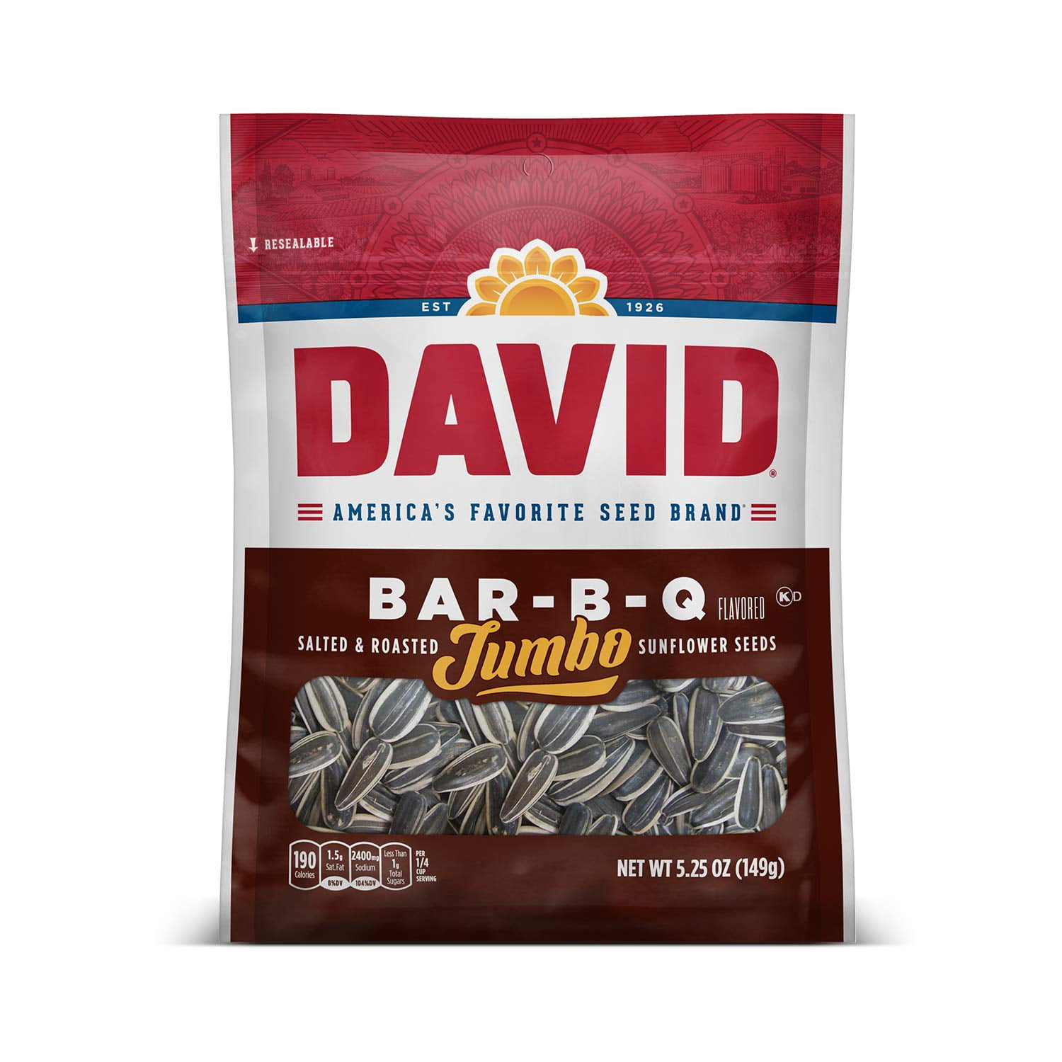DAVID Roasted and Salted Bar-B-Q Jumbo Sunflower Seeds, Keto Friendly, 5.25 Oz