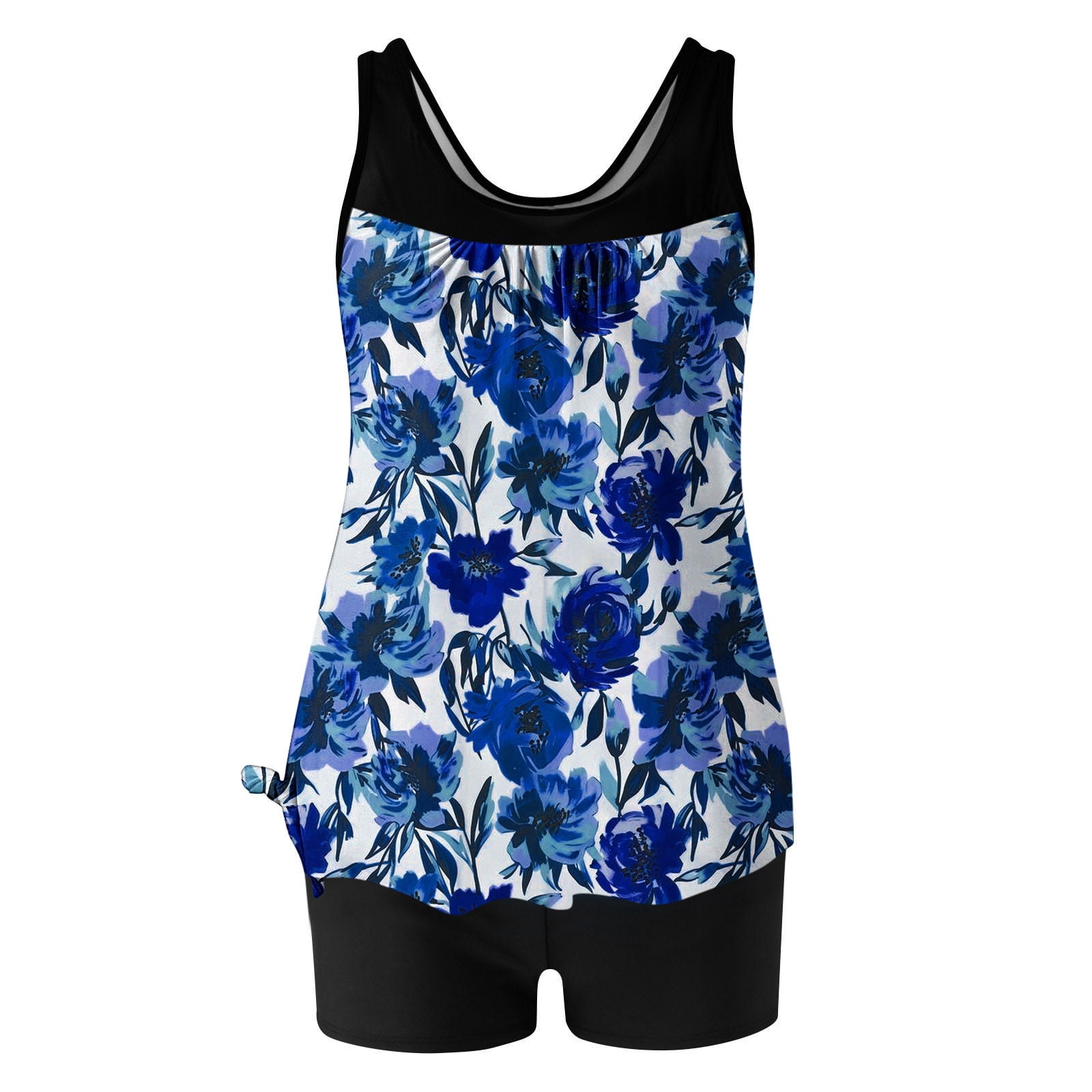 Jsaierl 2 Piece Tankini Bathing Suits for Women Blouson Swim Tops Summer Print Swimwear Loose Fit Cute Tankini Tops with Swim Shorts Tankini Swimsuits Plus Size