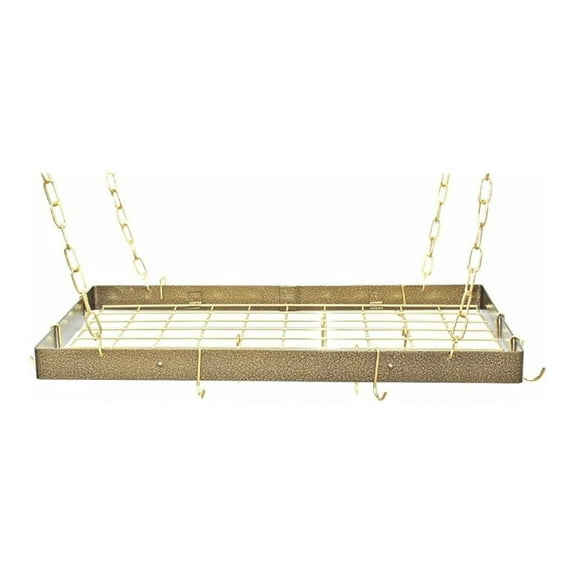 Hammered Bronze & Brass Pot Rack - Rectangle Hanging Organizer with Grid - 30x15x2in - USA Made