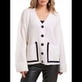 thumbnail image 2 of Cárdigan de Punto Grueso para Mujer, Larga, Cuello en V, Botones y Bolsillo, para Otoño e Invierno. L, 2 of 10