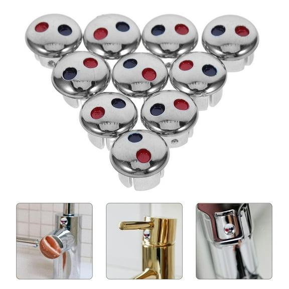 TOYMYTOY 10Pcs Easy Install Silver Hot and Cold Faucet Handle Temperature Marker Buttons in ABS