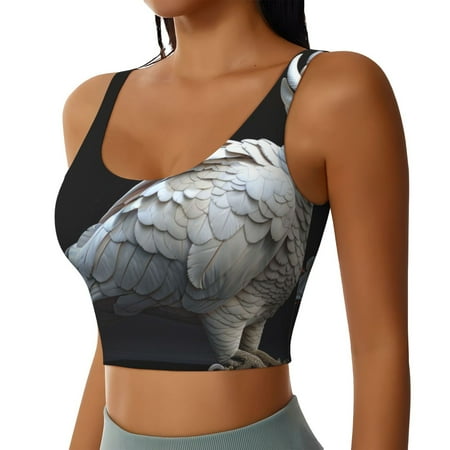 Haiem White Red Cockatoo Pattern Womens Sports Bra - U Neck Padded Low Impact Yoga Bra Workout Crop Top Gym Moisture-Wicking Workout Vest -Large