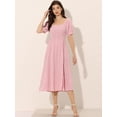 thumbnail image 4 of Vestido fruncido Allegra K para mujer con mangas abullonadas a cuadros Rosa XL, 4 of 6