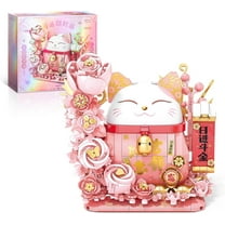 SKQIT Lucky Cat Building Block Set 868Pcs Cute Fortune Cat with Flowers Building Blocks, Christmas Birthday Creative Gift for Adult (Red Cat)