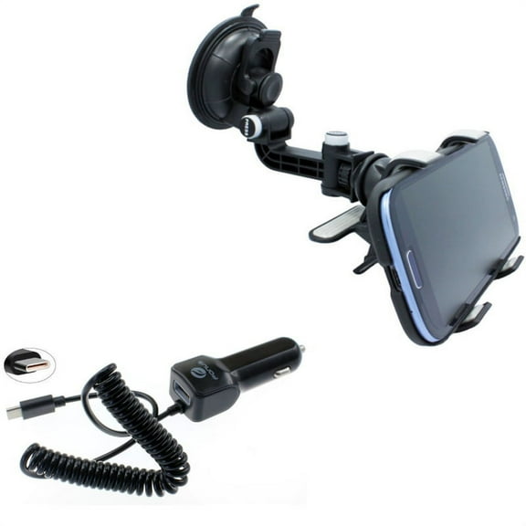 Windshield Dash Car Mount w Type-C 3.1A Charger W5K for Acer Liquid Jade Primo - Alcatel PulseMix, 7, Idol 5S 5 4S - ASUS Zenfone V Live, ROG Phone, AR 6 5z 4 Pro - Blackberry Motion, Key2