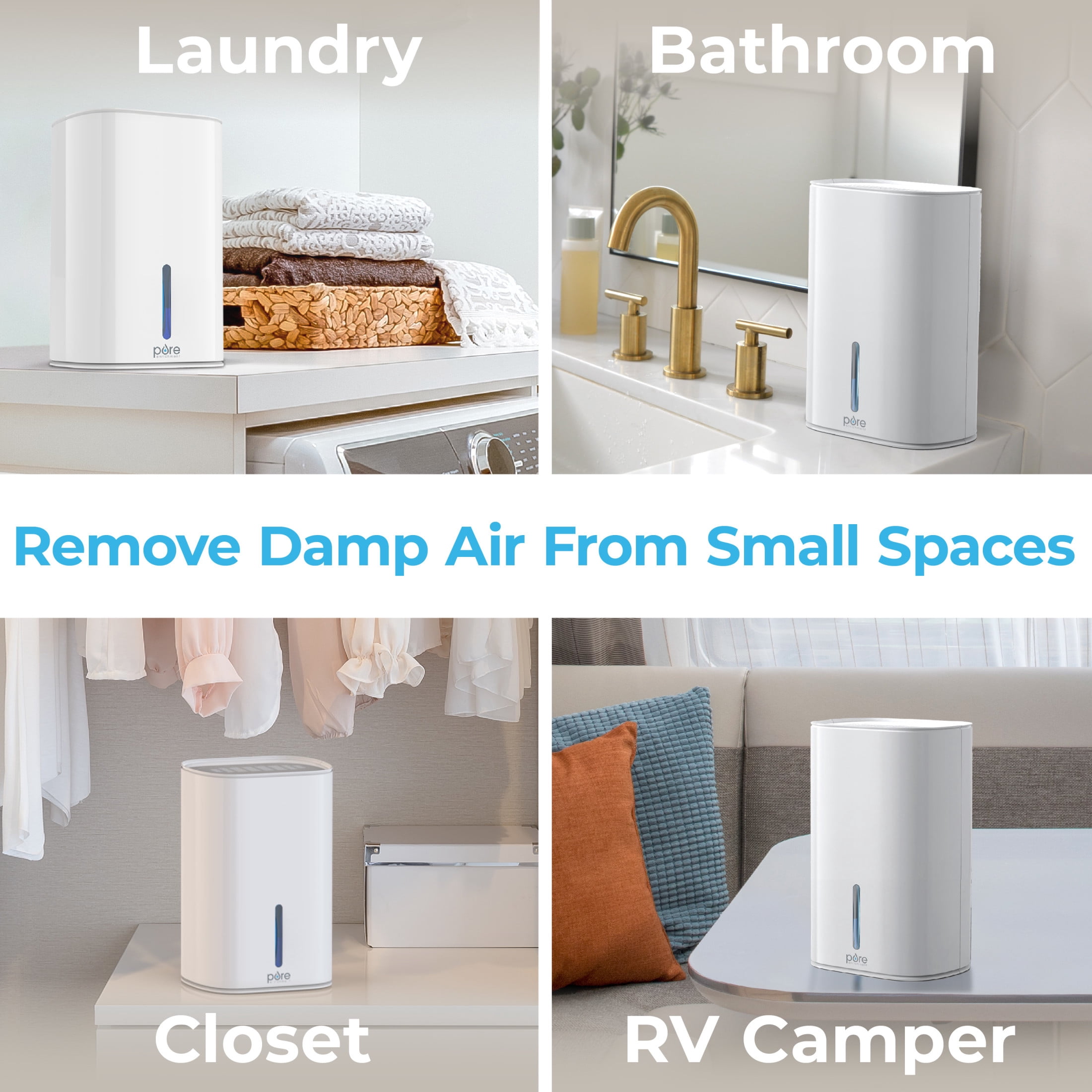 Pure Enrichment PureDry Mini Dehumidifier -  27oz Compact Water Tank Eliminates 300ml/day of Excess Moisture from Closets, Bathrooms, Boats, Kitchens, and Other Small Rooms and Living Spaces