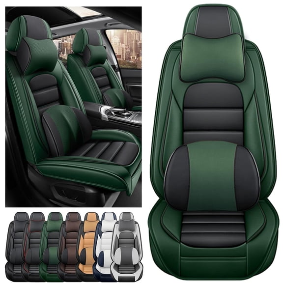 AFUNTIO Luxury Seat Covers for Volkswagen 99% Models,2PCS Leather Car Seat Cushions,Waterproof Car Sit Protectors,Nonslip Interior Accessories(Black and Green)
