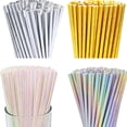 thumbnail image 2 of Pajitas de papel desechables iridiscentes para fiestas, pajitas biodegradables para cócteles, suministros para fiestas de cumpleaños, baby showers y bodas, 2 of 5