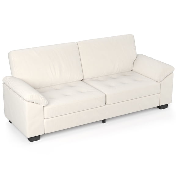Modern 90" Oversized Velvet 3-Seater Sofa Couch - Deep Seat, Wide Armrests, Button-Tufted Cushions, Removable Washable Covers - for Living Room/Bedroom/Apartment - Light Beige