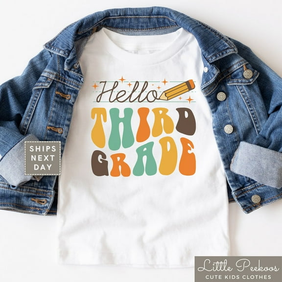 Hello Third Grade Toddler Shirt - First Day Of School Shirt - Back To School Kids T-Shirt - Retro First Day Of 3Rd Grade Toddler Tee TODDLER SHORT SLEEVE TEE BELLA CANVAS 3001T