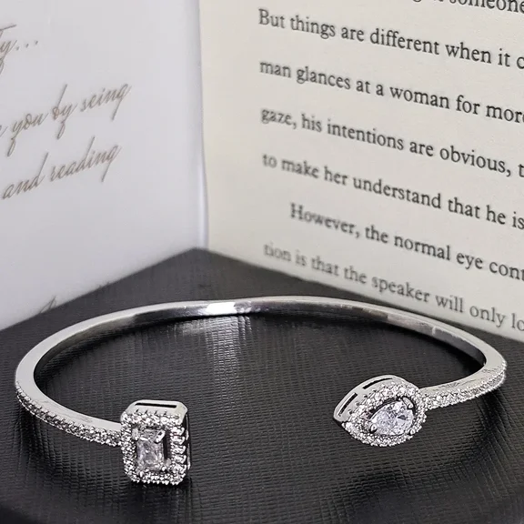 Trendy Luxury Women's Cuff Bracelet with Brilliant Cubic Zirconia Green/Crystal/Blue Silver Color/Gold Color Jewelry s5214