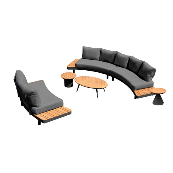 Deko Living 6 Place Seating Outdoor Gray Aluminum and Teak Contour Sofa Set