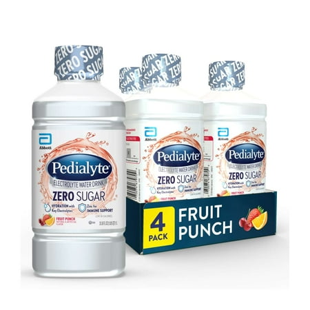 Pedialyte Electrolyte Water With Zero Sugar, Fruit Punch, 1 Liter, Pack of 4