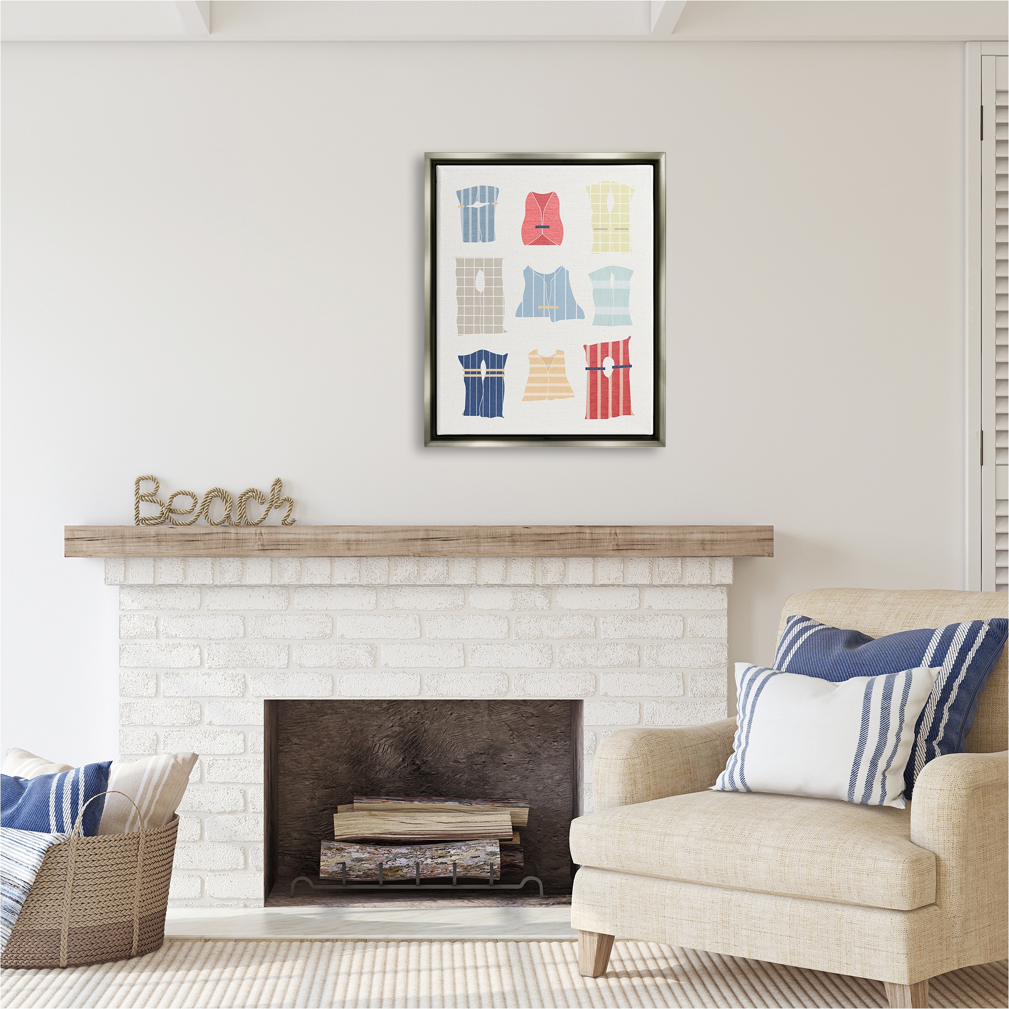 Stupell Industries Modern Life Jackets Beauty & Fashion Painting Gray Floater Framed Canvas Art Print Wall Art, 25 x 31