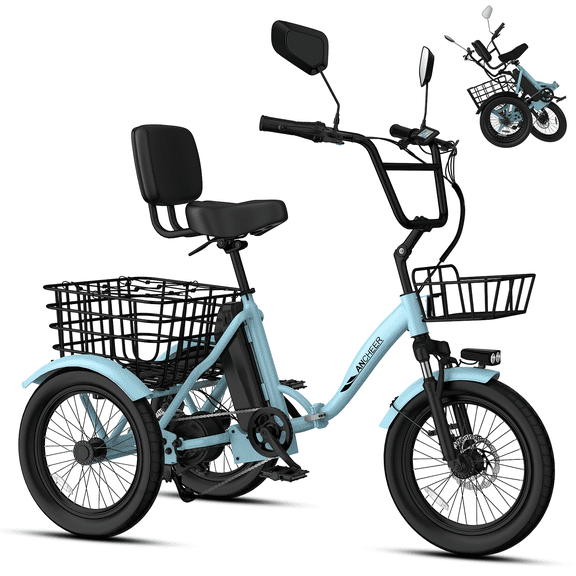 Ancheer 18" Fat Tire Folding Electric Tricycle,Peak 749W E-Trike for Adults,Max 15.5Mph 3-Wheel Electric Bike,48V/10.4Ah Removable Battery UL2849 Certified,Step-Thru Frame,Front & Rear Baskets