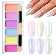 Makartt Chrome Nail Powder, 6 Colors Aurora Nail Powder Mirror Effect Pigment Powder Nail Art Glitters for Nails Iridescent Mica Pearl Nail Powder for Gel Polish